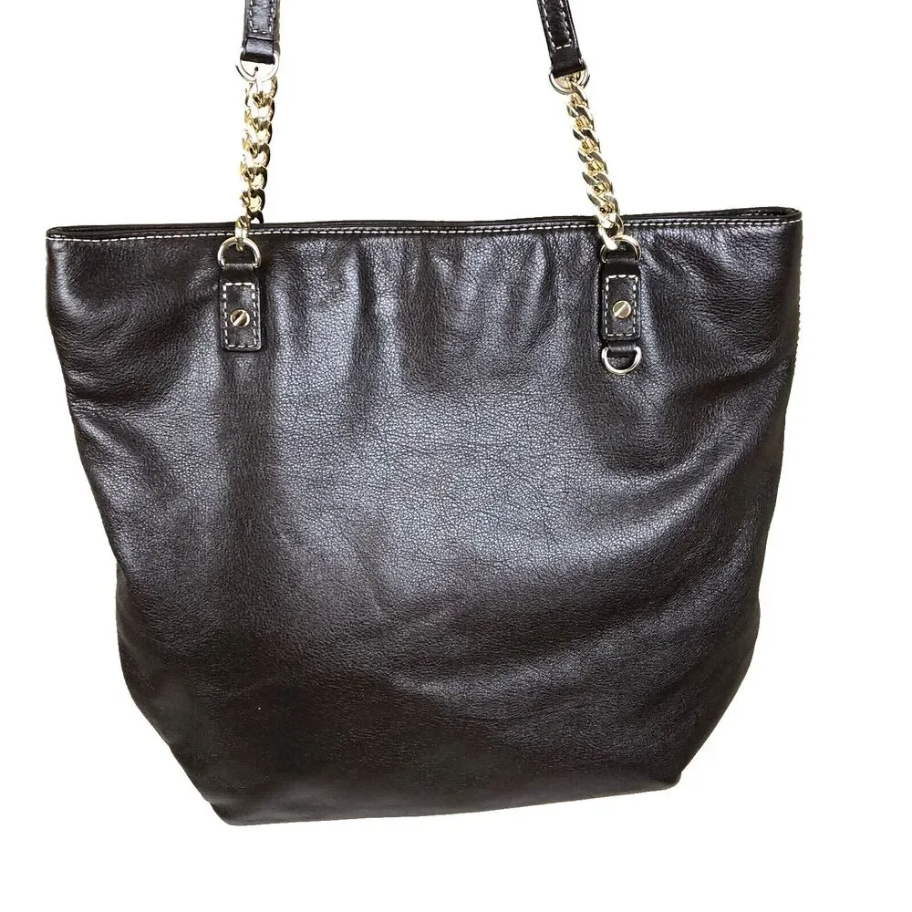 Michael Kors Brown Leather Hand Bag Chain‎ Link & Leather Dual Shoulder Straps